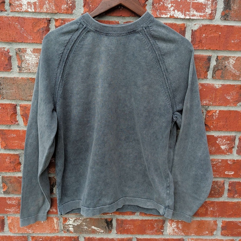 Solaris Sweater Mens Large Grey Acid Wash Cotton Raglan Crew Neck Pullover